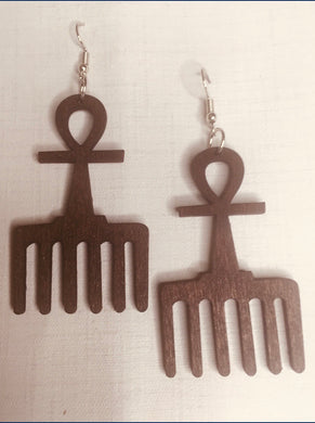 Ankh Wooden Comb Earrings